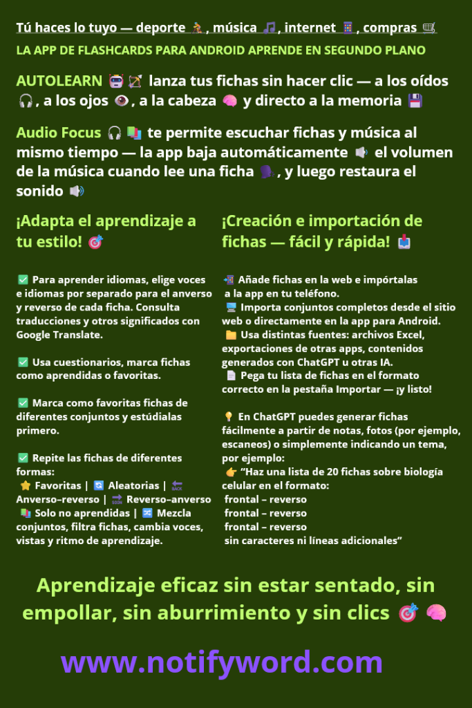 Aprendizaje activo y cómodo – Aplicación de fichas para Android