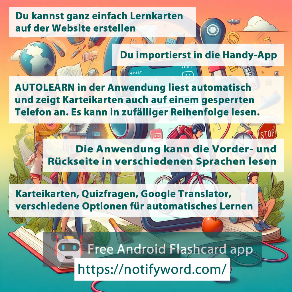 Englisch Sprachnotizen, Lernen ohne Klicken – neue App zum Lernen und Erstellen eigener Karteikarten auf Android: NotifyWord.