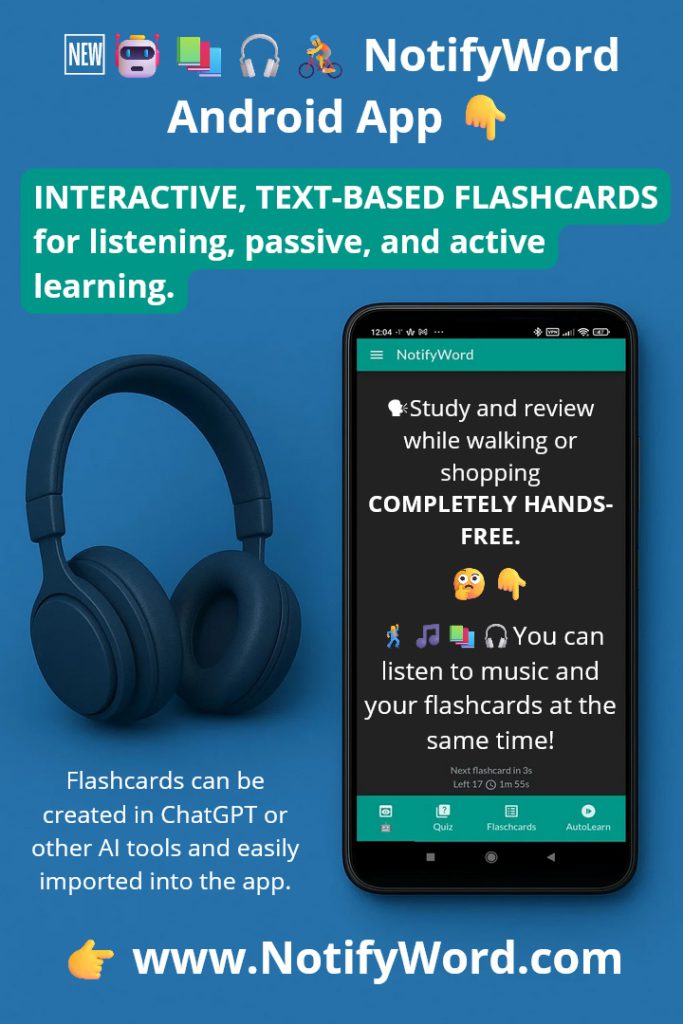 Study tips - text flashcards for listening – NotifyWord Android app.
